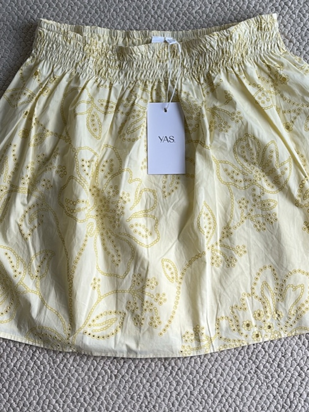 YAS Pale Yellow Embroidered Skater Skirt